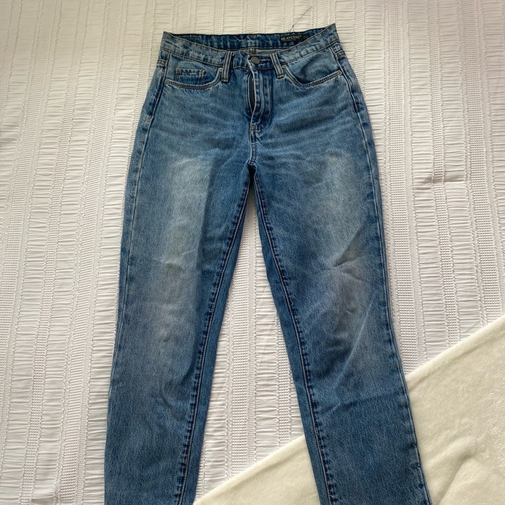 Blank NYC Blue Straight Leg Jeans with Vintage Wash